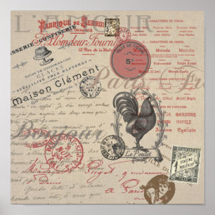  Frans Schrijven Paris Rooster typografie Poster