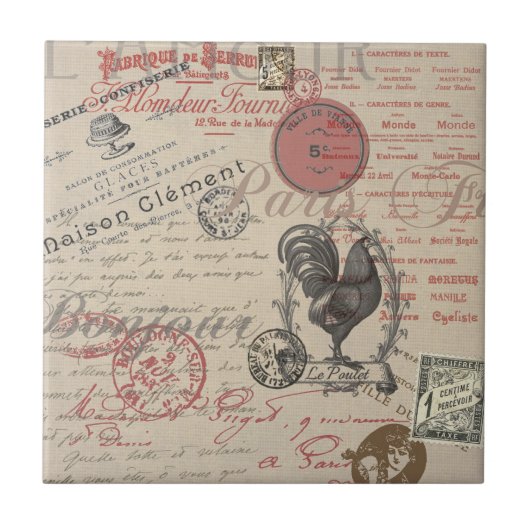 Frans Schrijven Paris Rooster typografie Tegeltje (Voorkant)