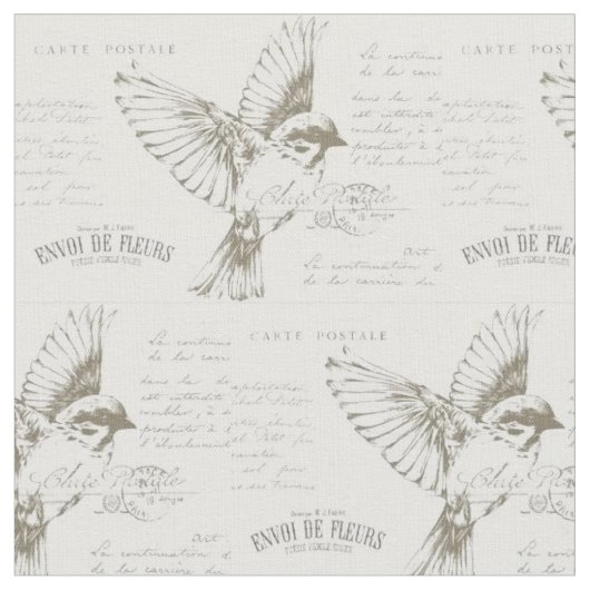 Frans Script Bird Carte Postale Stof (Close Up)