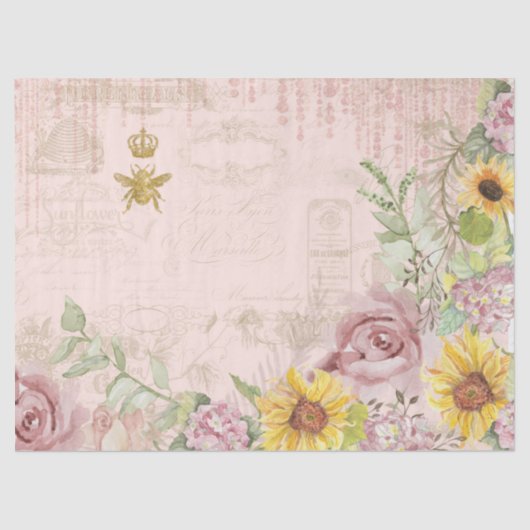 Frans  Script Bloemen Zonnebloem Waterverf Tissuepapier (Voorkant)