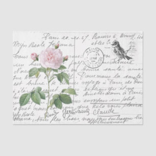 Frans Script  Blush Roos Bird Briefkaart Tissuepapier