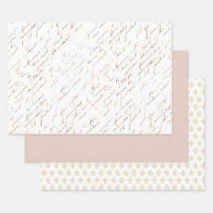 Frans Script Fleur de Lis Roos Gold Blush Pink Inpakpapier Vel