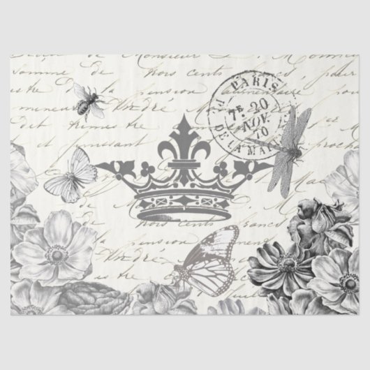 Frans Script  Floral Paris Dragonfly Crown Tissuepapier (Voorkant)