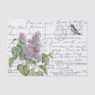 Frans Script Lila Floral Bird Briefkaart Tissuepapier