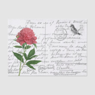 Frans Script Peony Bird Briefkaart Tissuepapier