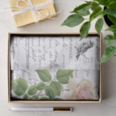 Frans Script  Pink Tea Roos Bird Briefkaart Tissuepapier (Geschenk)