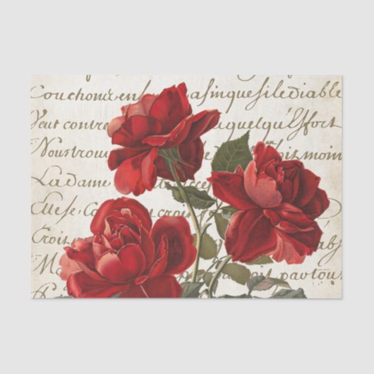 Frans Script Red Rose Floral Weefselpapier Tissuepapier (Voorkant)