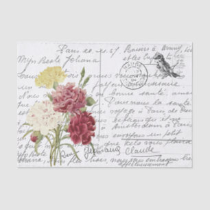 Frans Script  Redoute Floral Bird Briefkaart Tissuepapier