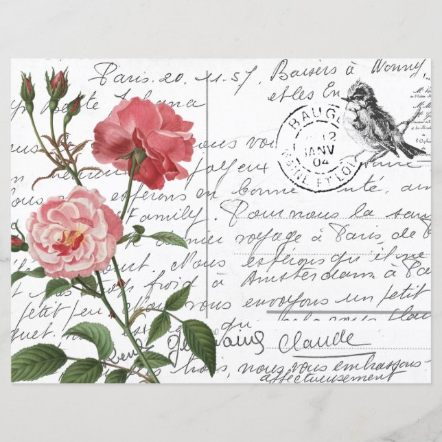 Frans Script  Roos Bird Briefkaart (Voorkant)