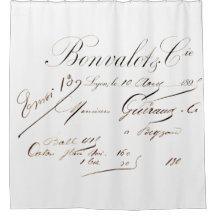 Frans Script Shower Curtain in Dark Brown