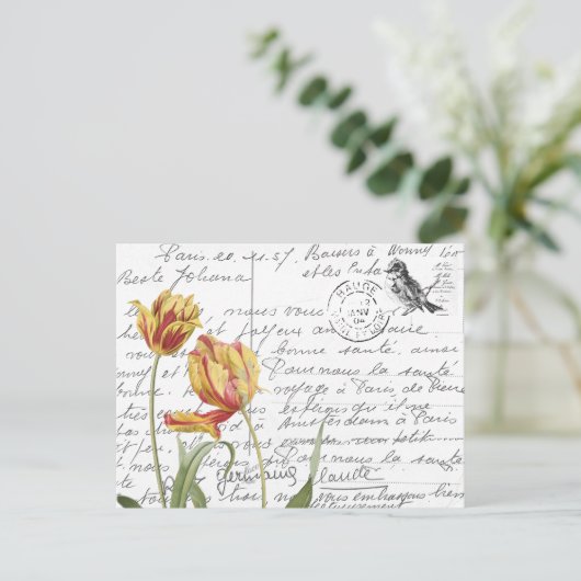 Frans Script Tulip Bird Briefkaart (Staand voorkant)