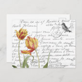 Frans Script Tulip Bird Briefkaart (Voorkant / Achterkant)