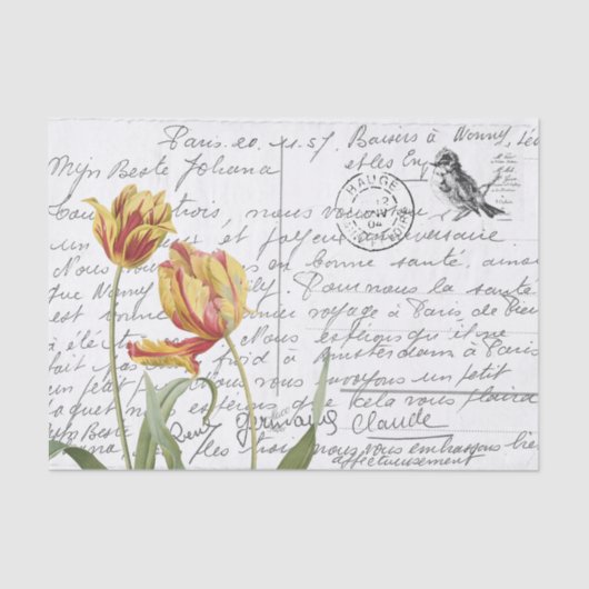 Frans Script  Tulip Bird Briefkaart Tissuepapier (Voorkant)