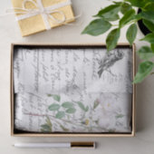 Frans Script White Rose Bird  Briefkaart Tissuepapier (Geschenk)