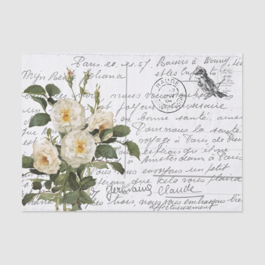 Frans Script White Rose Briefkaart Tissuepapier (Voorkant)