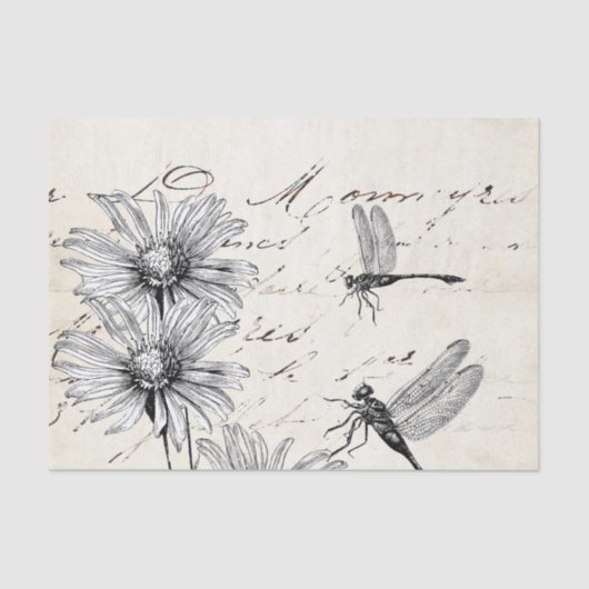 Frans Script Wildflower Dragonfly Decoupage Set 2 Tissuepapier (Voorkant)