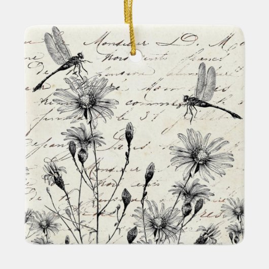 Frans Script Wildflower Dragonfly kerstdecor Keramisch Ornament (Voorkant)