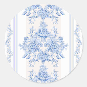 Frans, shabby, , bleek blauw, wit, chic, ronde sticker