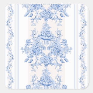 Frans, shabby, , bleek blauw, wit, chic, vierkante sticker