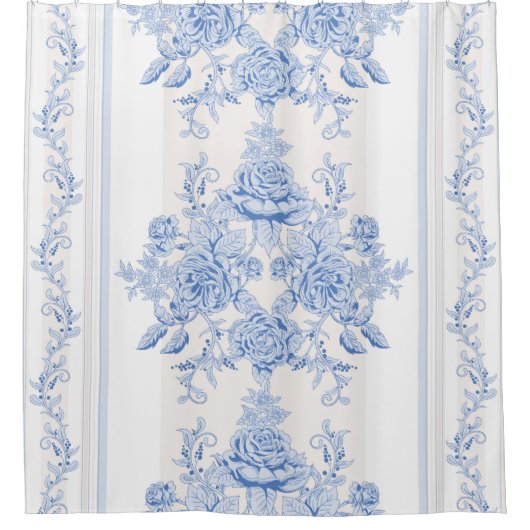 Frans, shabbykic, , bleek blauw, wit, land douchegordijn (Voorkant)