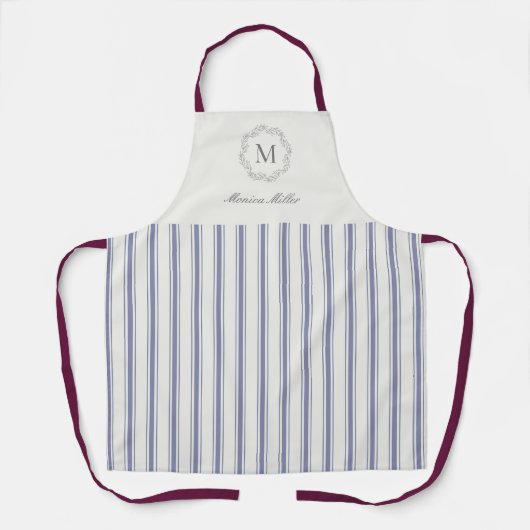 Frans stijl blauw Gestreept All-Over Print Schort (Voorkant)