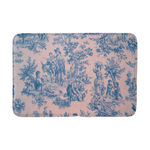 Frans toile de jouy blauw en roze elegant badmat
