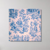Frans toile de jouy blauw en roze elegant canvas afdruk (Voorkant)