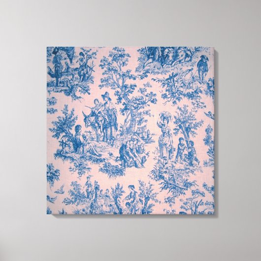 Frans toile de jouy blauw en roze elegant canvas afdruk (Voorkant)