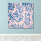 Frans toile de jouy blauw en roze elegant canvas afdruk (Insitu (Houten vloer))