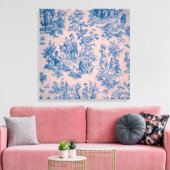 Frans toile de jouy blauw en roze elegant canvas afdruk (Insitu (Woonkamer))