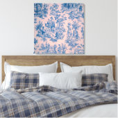 Frans toile de jouy blauw en roze elegant canvas afdruk (Insitu (Slaapkamer))