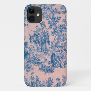 Frans toile de jouy blauw en roze elegant iPhone 11 hoesje