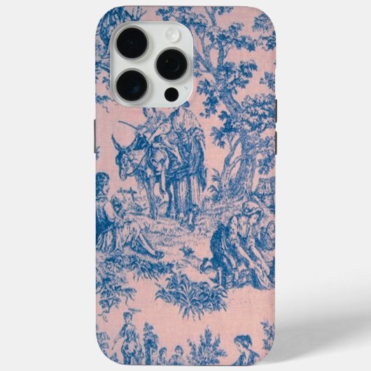 Frans toile de jouy blauw en roze elegant Case-Mate iPhone case (Achterkant)