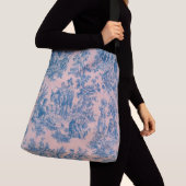 Frans toile de jouy blauw en roze elegant crossbody tas (Dichtbij)