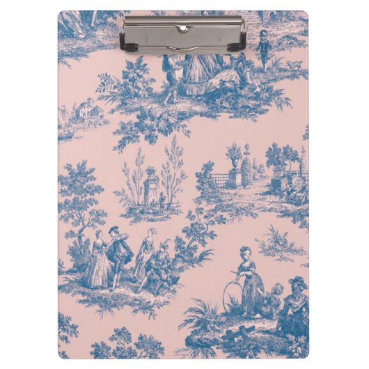Frans toile de jouy blauw en roze elegant klembord (Voorkant)
