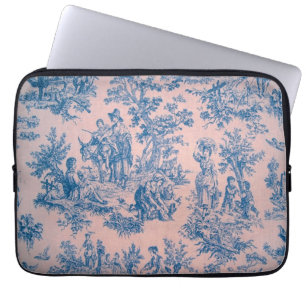 Frans toile de jouy blauw en roze elegant laptop sleeve