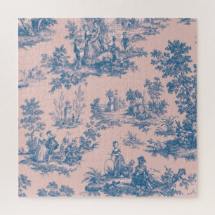 Frans toile de jouy blauw en roze elegant legpuzzel