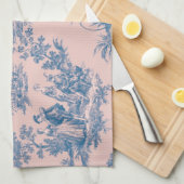 Frans toile de jouy blauw en roze elegant theedoek (Quarter Fold)
