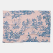 Frans toile de jouy blauw en roze elegant theedoek (Horizontaal)