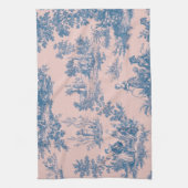 Frans toile de jouy blauw en roze elegant theedoek (Verticaal)
