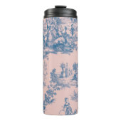 Frans toile de jouy blauw en roze elegant thermosbeker (Voorkant)