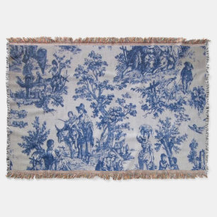 Frans toile de jouy blauw en wit elegant deken