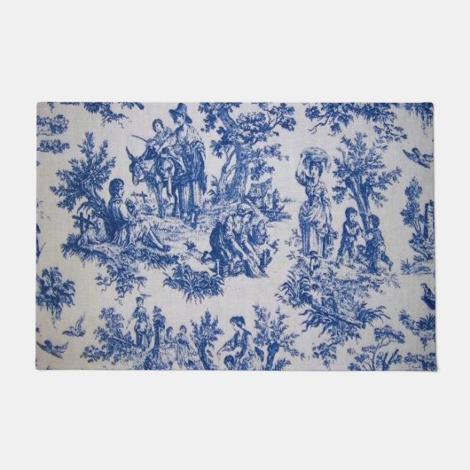 Frans toile de jouy blauw en wit elegant deurmat (Voorkant)