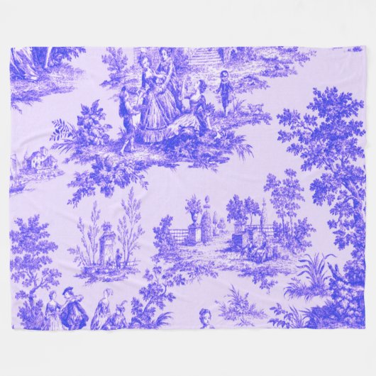 Frans toile de jouy blauw en wit elegant fleece deken (Voorkant (Horizontaal))