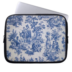 Frans toile de jouy blauw en wit elegant laptop sleeve
