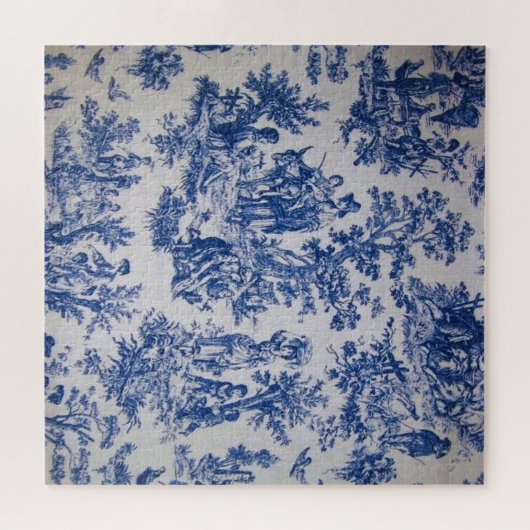 Frans toile de jouy blauw en wit elegant legpuzzel (Horizontaal)