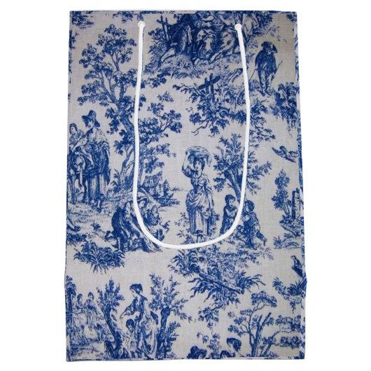 Frans toile de jouy blauw en wit elegant medium cadeauzakje (Achterkant)