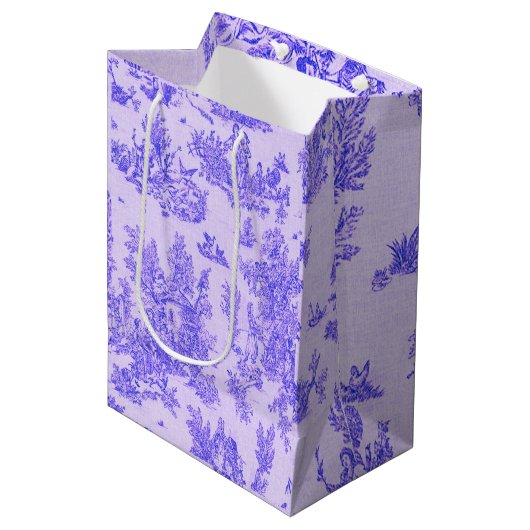 Frans toile de jouy blauw en wit elegant medium cadeauzakje (Voorkant Gekanteld)