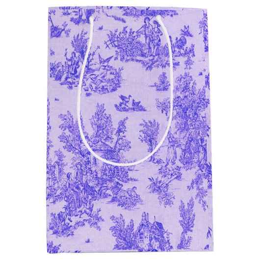 Frans toile de jouy blauw en wit elegant medium cadeauzakje (Voorkant)