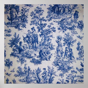 Frans toile de jouy blauw en wit elegant poster